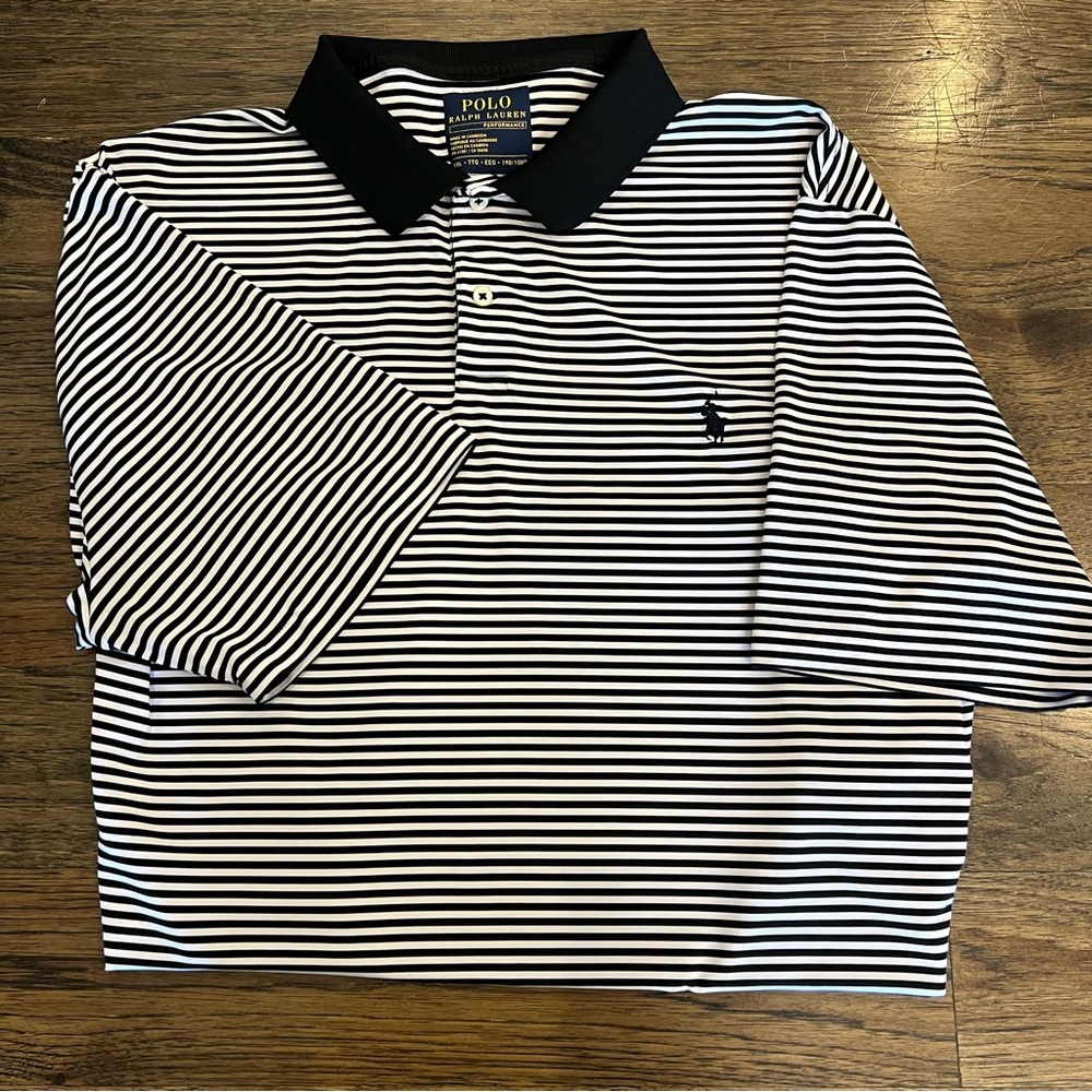 Polo Ralph Lauren Men's XXL Performance Black Striped Short Sleeve Golf Shirt
